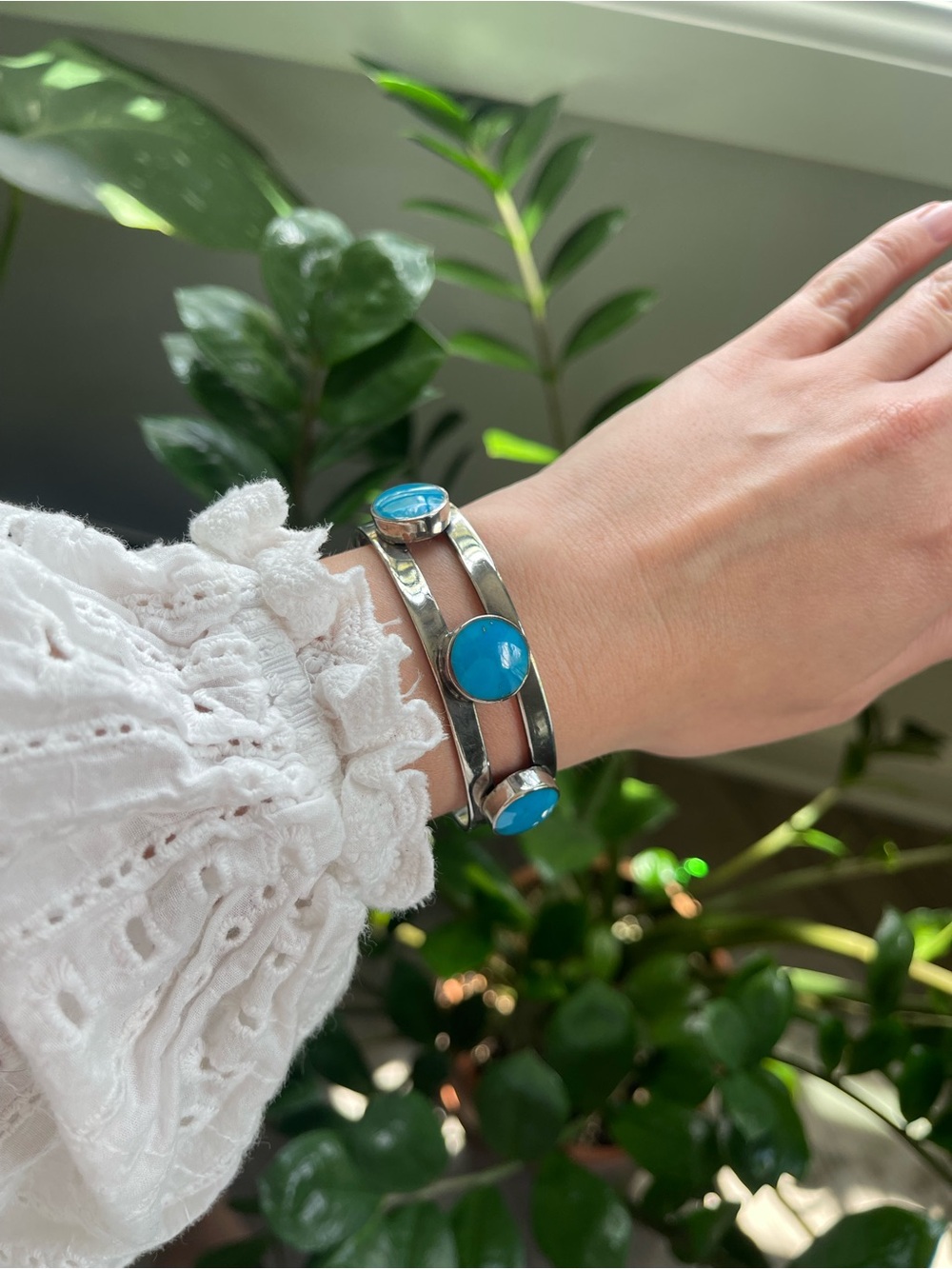 Silver Bracelet with Turquoise Stones